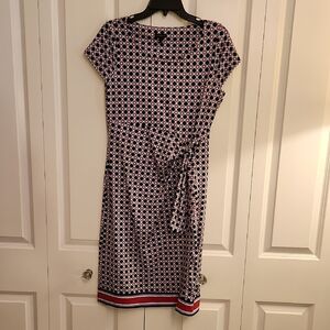 Talbots Geometric Navy and Pink Midi Dress